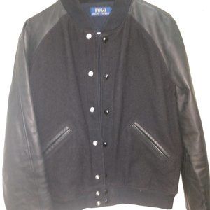 Polo Ralph Lauren Leather Varsity Jacket, Black,  M, only worn a few times